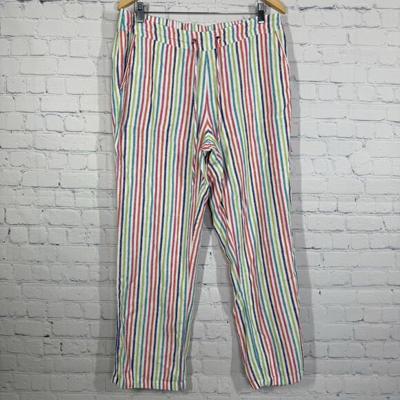 By Cynthia Pants Large Pull On Linen Blend Striped Waist Pockets Resort Cottage - Picture 2 of 11